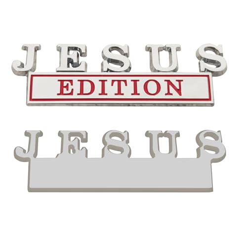 Image of 1pc 3D Raised Letter Jesus Edition Emblem Car Decal - Metal Sticker for Vehicles, Trucks, Motorcycles, SUV - Door Tailgate Bumper Badge Auto Decoration (Silver and red)