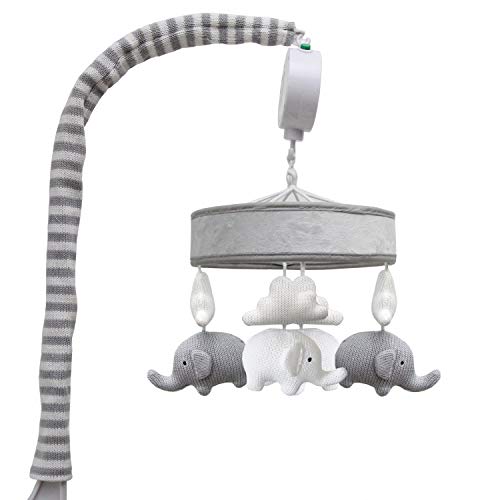 Living Textiles Baby Musical Mobile - Grey Elephants | Crib Toy, Knitted Hanging Toys,...