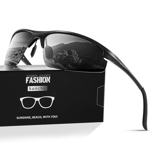kunchu Sonnenbrille-Herren-Al-Mg-Metallrahmen-Polarisiert-Fahrradbrille-Sportbrille-Fahrerbrille- Ultraleichte-UV400-Schut- Freien