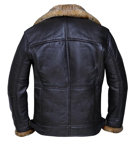 Cross Zip B3 Bomber Aviator Real Shearling Brown Sheepskin Leather Jacket - Warm Leather Jacket3