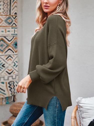 Image of Imily Bela Womens Oversized Tunic Sweaters Fall Slouchy Long Sleeve Ribbed Knit Side Slit Pullover Jumper