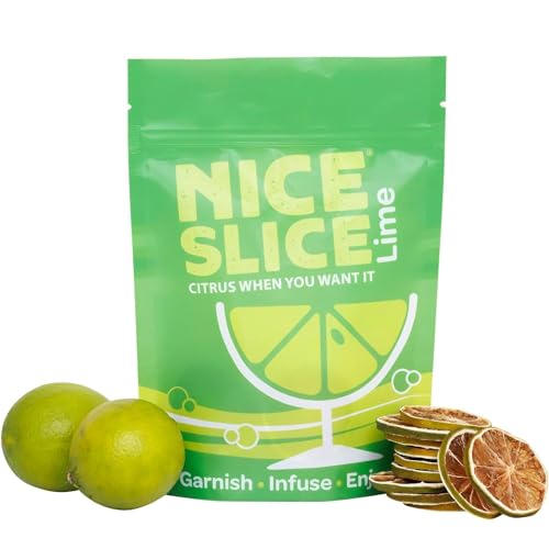 NICE SLICE Dried Lime Slices- 30 approx Premium Dried Fruit Servings for Mocktails, Cocktails, Drinks, Baking & Cooking- 100% Natural Dehydrated Lime Garnish in Resealable Pouch- Pure Air-Dried Citrus