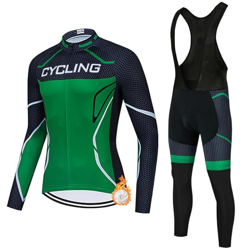 Ropa Ciclismo Hombre Conjunto Bici MTB Invierno Maillot Ciclista Polar Térmico,Traje Bicicleta Chaquetas Ciclo Manga Larga y Pantalones Tirantes con 19D Gel Acolchado,Completa de BTT Jerseys|3,L