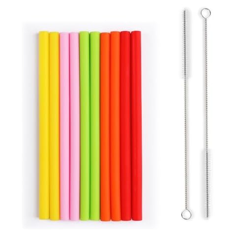 Opret 10 Pcs 6" Silicone Drinking Straws for Kids, Mini Short Reusable Straws with Cleaning Brush for The First Years Take n Toss Cup and Tumbler, Pinch Test Passed for Baby Teeth Cover