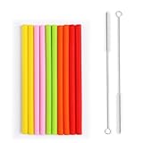 Opret 10 Pcs 6' Silicone Drinking Straws for Kids, Mini Short Reusable Straws with Cleaning Brush for The First Years Take n Toss Cup and Tumbler, Pinch Test Passed for Baby Teeth