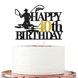 Halawawa Happy 40th Birthday Cake Topper, Fishing Theme Birthday Party Decoration for 40th Men, Fish