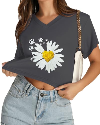 Image of Womens Crop Tops Short Sleeve V Neck Summer Cropped T Shirts Baisc Tees
