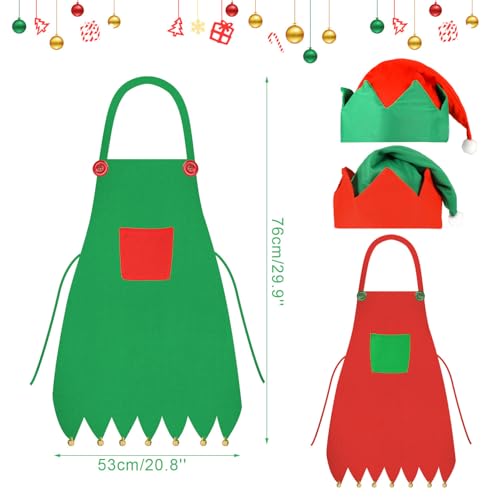 HOWAF 2 Set Elf Kostüm, Weihnachtsschürze, Elfenmütze, Weihnachtsmütze, Weihnachtskostüm