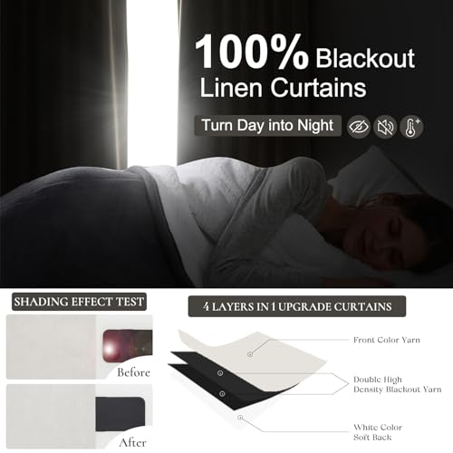 Qjmydeco Drapes 84 Inch Length 2 Panels Set For Bedroom Aesthetic,100% Blackout Cute Curtains For Nursery Weather Curtains Thermal Insulated Energy Efficient Cotton Linen Blend Back Tab Pleated Cream Beige thumb #1