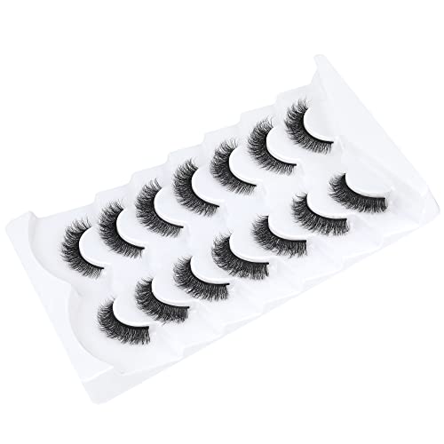 5D Mink Lashes Natural Look False Eyelashes Waved Fluffy Cat Eye Lashes Pack 15Mm Short Fake Eyelashes Extension By Heyalice, 7 Pairs - H07 #TOP6