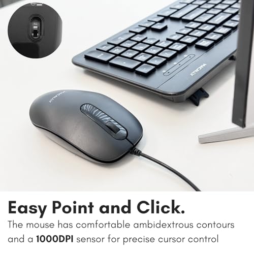 Wired Keyboard and Mouse Combo, Macally Slim Full Sized Ergonomic USB Keyboard and Mouse Wired - Quiet Wired Mouse and Keyboard - Wire Corded Keyboard for Laptop and Desktop PC Computer