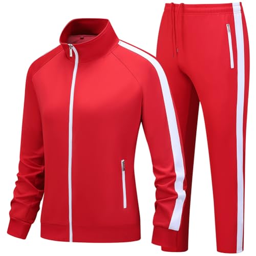 Bfzhwang Women'S 2 Pieces Long Sleeve Outfits Sweatsuits Tracksuit Set For Women Full Zip Active Sets Athletic Suits Red White M