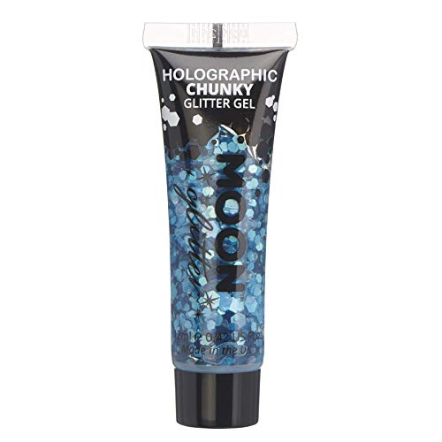 Gel Brillante grueso Holográfico para la Cara y el Cuerpo por Moon Glitter - 12ml - Azul - Pintura Facial Brillante