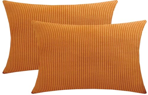 大型クッションカバー45 x 45 60 cmx 60 cm装飾正方形抱き枕カバーグリーン/ベージュ/ブラウン、ソファリビングソファ、長方形40 x 60 cm 30 x 50枕カバー、隠しファスナー付き(Orange,40x70cm(Set of 2))