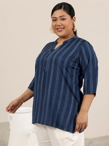 Image of Plus Size Woven Design Cotton Blend Straight Kurti