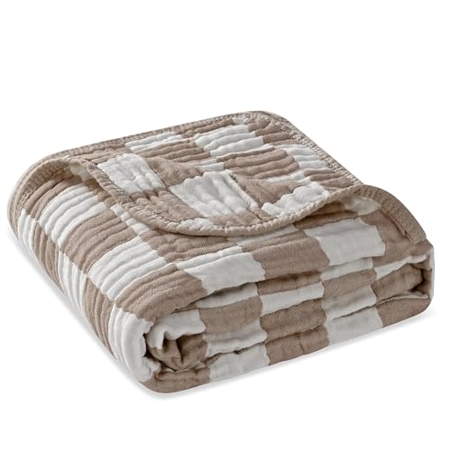 Image of HardNok Ultra Soft Muslin Baby Blanket,A Versatile Swaddle and Bed Blanket for Babies, Toddlers, Boys, and Girls (1 Coffee Checkered 1 Pack).