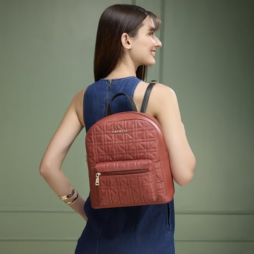 Image of Caprese Aimee Medium Quilted Faux Leather Fashion Backpack for Women | Stylish & Functional Daypack with Adjustable Straps & Detachable Charm| Front Pocket | Perfect for College, Travel & Daily Use