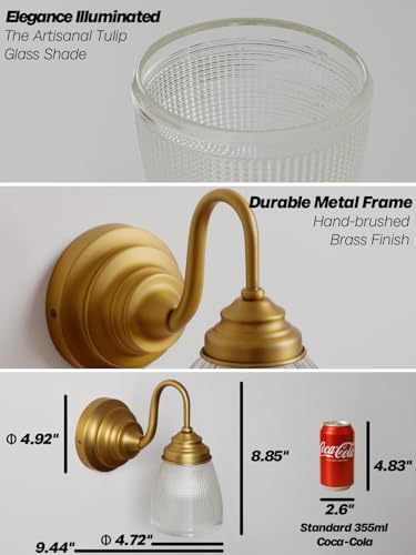 Image of Vintage Battery Operated Wall Sconces Set of 2,Brass Gold Bathroom Vanity Light with Clear Glass Dimmable Cordless Rechargeable Wall Lamps for Bedroom Living Room Bathroom Hallway