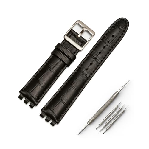 OLXIYOC Pulsera Swatch de piel de vacuno con cierre de acero inoxidable, 17mm, Silicona, No es una piedra preciosa