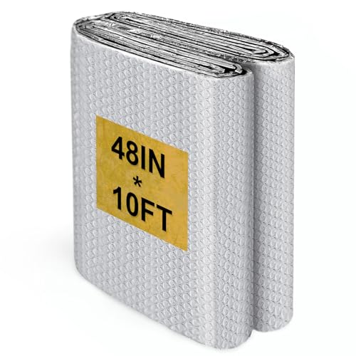 Reflectix Insulation Roll (48IN X 10FT) Reflective Foil Insulations Reflective Window Insulations for Summer Heat Aluminum Foil Insulation Radiation Barrier for Windows RV Garage Door