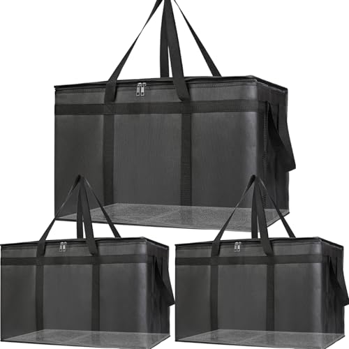 Bodaon 3 Pack Insulated Food Delivery Bags with Hard Bottom, XXXL Cooler