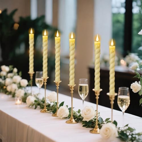 Image of Flickering Flameless Taper Candles with Remote and Timer, 2 Pack Battery Operated LED Taper Candles 3D Wick Plastic Dripping Effect Dinner Wedding Holiday Decor(Ivory, 0.78 inch D x 9.65 inch H)