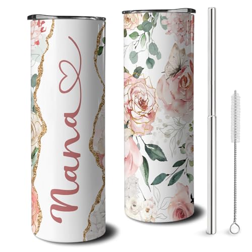 owbgsdh 20 oz Nana Skinny Tumblers with Lid and Straw, Stain