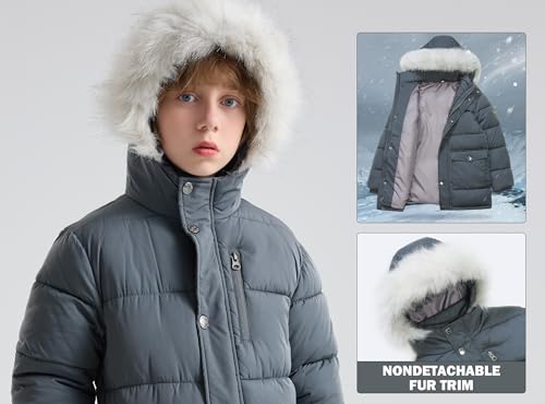 Image of maoo garden Boys Puffer Winter Coats Kids Fake-Down Heavyweight Jacket Waterproof Fur Hooded Parka