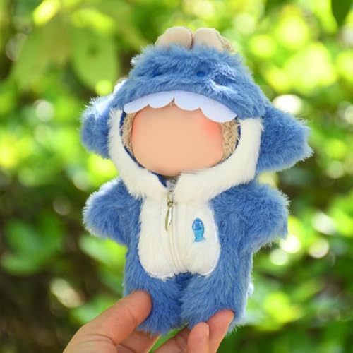 KASTWAVE Clothes Accessories for Labubu Dolls Stylish Plush Shark Siamese Suit Outfit Set for 17cm Labubu Plush Doll Designer Accessories Bundle for LabubuDoll Blue (No Doll)
