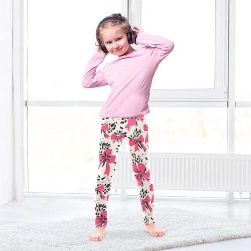 Pink Bow Leopard Print Girls Leggings Soft Stretch Workout Yoga Dance Pants for Kids Casual Tights4