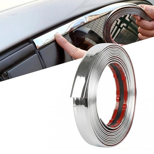 Eulihent Chrom Zierleiste Auto Chromleiste 20mm x 5m Zierleisten Selbstklebend Chromzierleiste Universal Silber Wandleisten mit Schutzfolie für Auto Karosserie Fenster Außen Dekoration