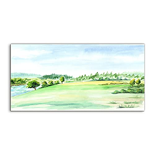 Art mural paysage aquarelle en verre trempé 140x70cm pour salon