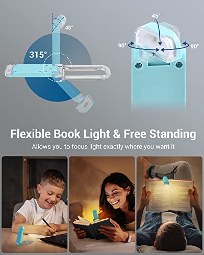 Image of DEWENWILS Book Reading Light with Clip, USB rechargeble Booklight for Reading in Bed, Clip on Book Lamp, Brightness Adjustable, Sleep Aid Light, Warm White (Blue)