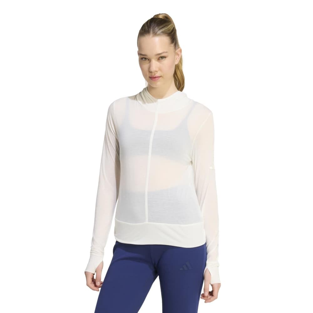 adidas Kobiety Soft Lux Sheer Hooded Long-Sleeve Shirt, off white, S