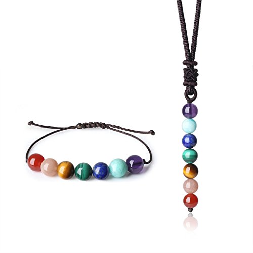 Preisvergleich Produktbild coai Geschenkideen Unisex 7 Chakra Halskette und Amband 2pcs Yoga Schmuck