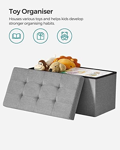 SONGMICS Storage Ottoman, Padded Foldable Bench, Chest with Lid, 80L Capacity, Holds up to 300 kg, for Bedroom, Hallway, Living Room, Light Grey LSF84GYX