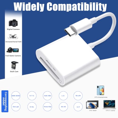 USB C SD Card Reader, Type C SD Card Reader, Supports SD and MicroSD Memory Card Adapters for iPhone 15 16/iPad/MacBook/Mac, Trail Camera Viewer Plug and Play -2 Slots
