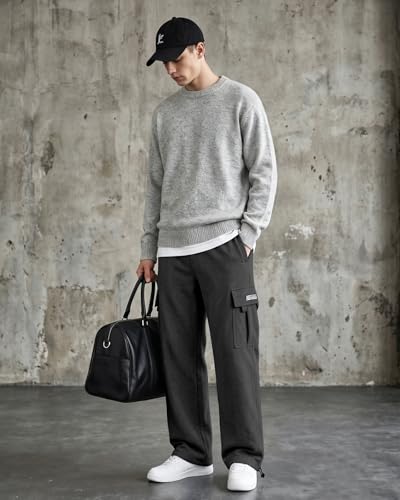 Image of Men's Cargo Sweatpants Casual Fleece Joggers Loose Fit Open Bottom Athletic Pants for Men with Pockets