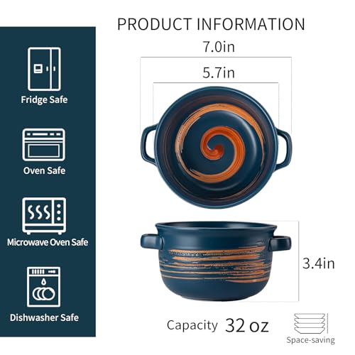 YUN TAO Set di 4 ciotole da zuppa con manici, in ceramica, per zuppe, cereali, peperoncino, stufato di manzo, tortine, forno a microonde, lavastoviglie - immagine 3
