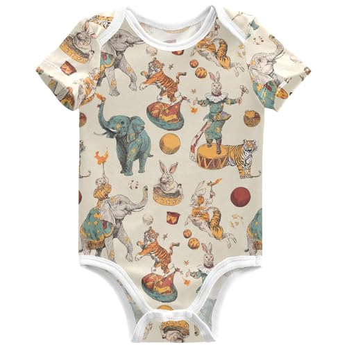 Pigsaly Vintage Circus Clown Unisex Baby Bodysuits Magical Wand Elephant Newborn Short Sleeve Summer Jumpsuit Boy Girl 6M