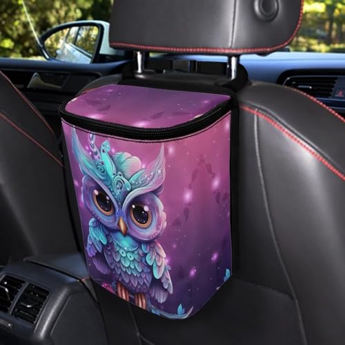Image of DISNIMO Cartoon Owl Car Trash Can Easy-to-Install Car Accessory Interior, Leak-Proof Car Garbage Can Bin Organizer Storage Bag for The Back Seat of Any Cars, Sedans, SUVs & Trucks
