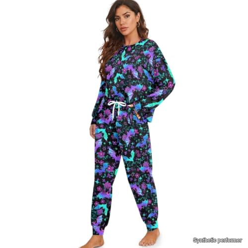 Image of Women's Pajamas Set Soft 2 Piece Loungewear Long Sleeve Pj Set | Matching Sleepwear, Crew Neck Top, Drawstring Jogger Pants with Pockets, Fall Pajama for Home, Sleep, Casual Wear, Plus Size