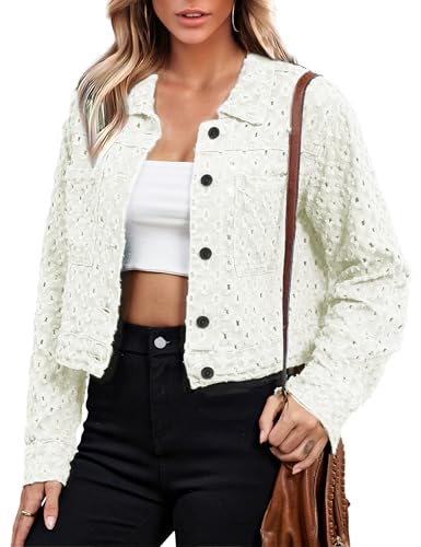 Fiona Jolin Womens Jean Jacket 2025 Casual Long Sleeve Distressed