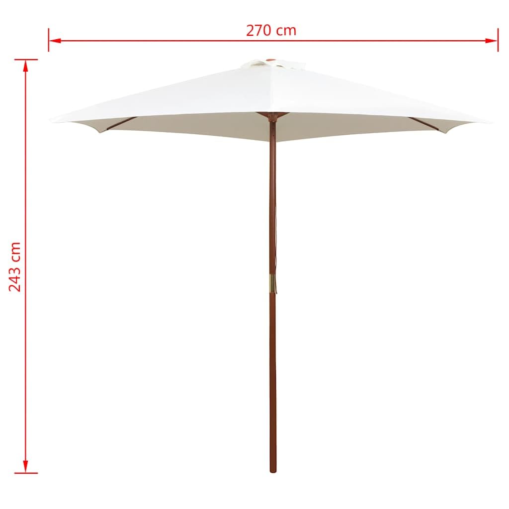 Ombrellone da giardino con palo in legno, 270 x 270 cm | Poliestere resistente, 6 aste robuste, facile da aprire e chiudere, per patio o terrazza