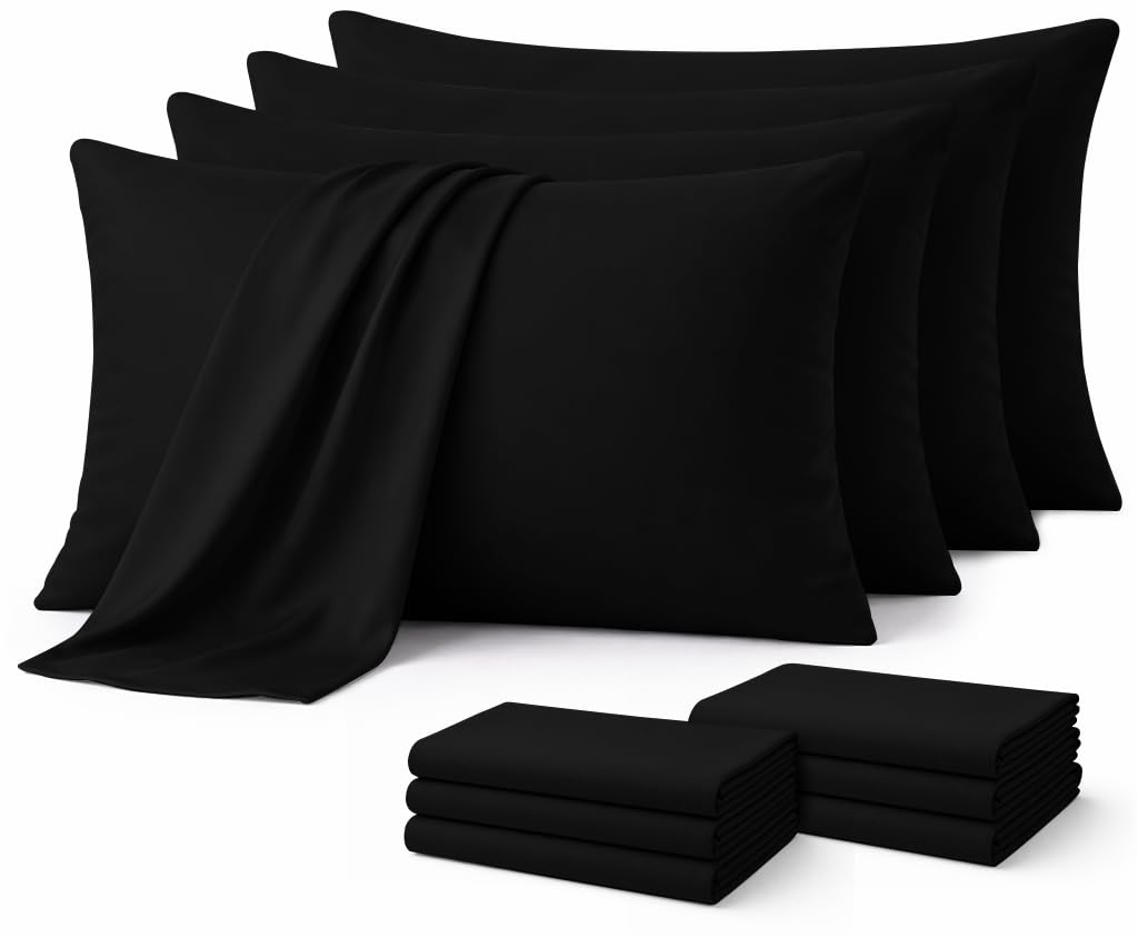 Aspire Homeware Black Pillow Cases 10 Pack – 100% Brushed Microfiber Premium Pillowcases Super Soft Envelope Closure Pillow Cover (50x75cm) — image 1