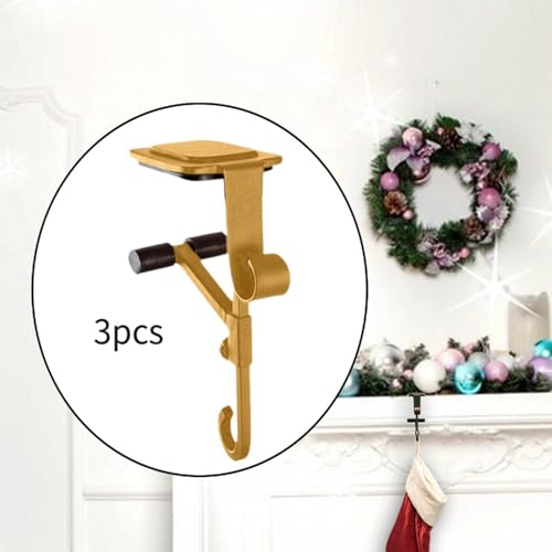 SM SunniMix Fireplace Stocking and Garland Hanger Stocking Mantel Holder Fireplace Stocking Hanger for Holiday Party Christmas Decoration, Gold Three