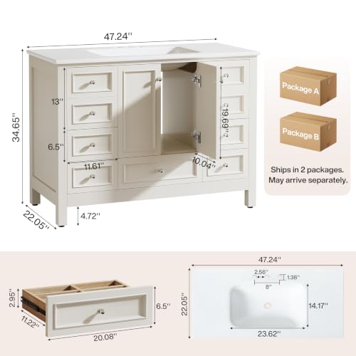 Image of Tribesigns 48 inch Modern Bathroom Vanity Cabinet with Acrylic Basin Combo
