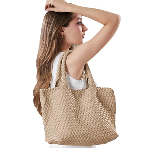Image of Woven Tote Bag Womens Purse Woven Bags for Women Large Summer BeachTote Bags Vegan Leather Shoulder Handbags Travel Totes | Woven Bags