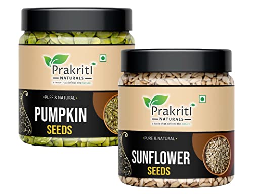 Prakriti Naturals® Raw Pumpkin Seeds - 250g and Sunflower Seeds - 250g for Eating. Protein and Fibre Rich Food For Immunity Booster Diet Pack (250g+250g Jar Pack)