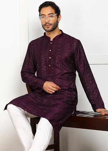 Image of Amazon Brand - Tavasya Men Maroon Self-Design Sequinned
